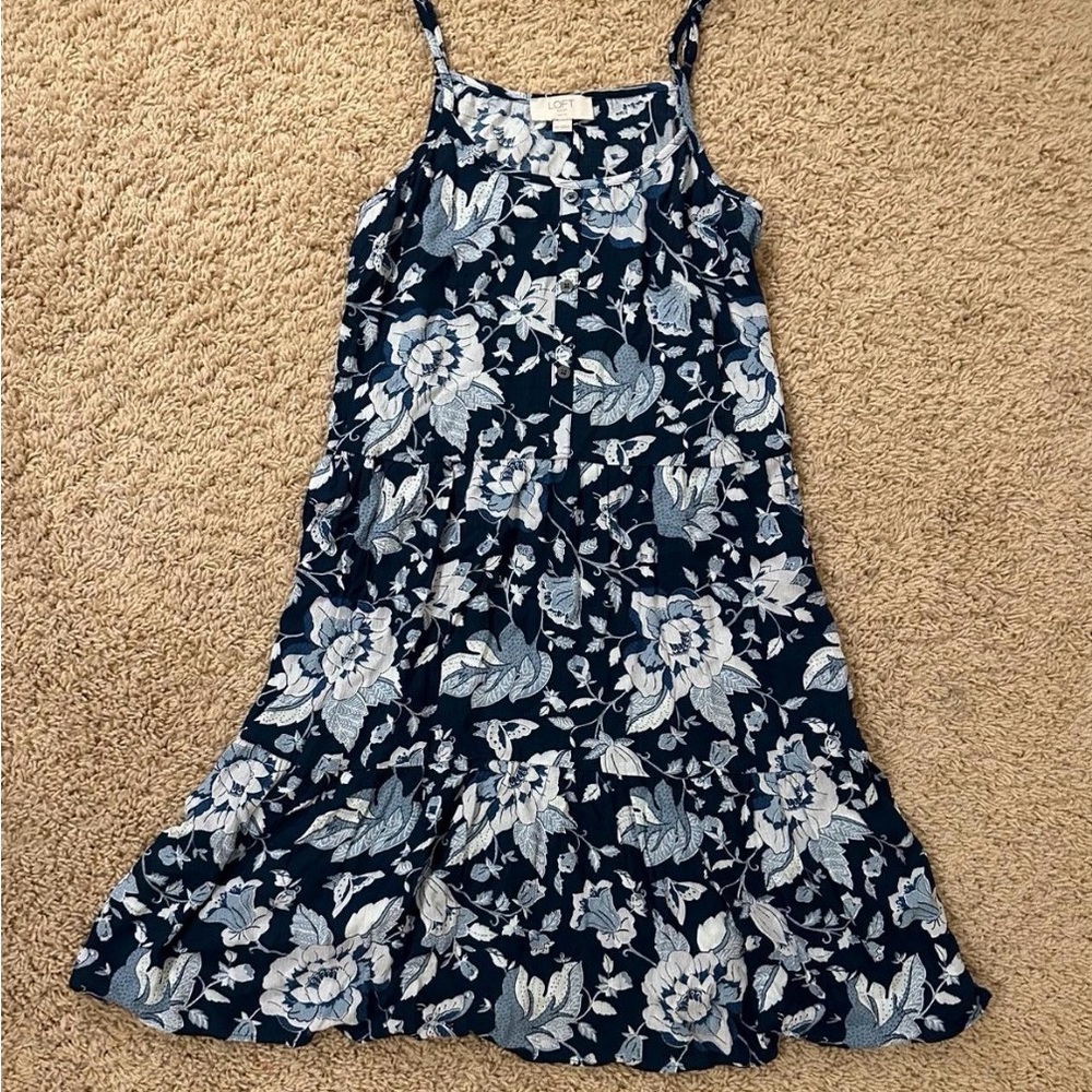LOFT Navy Floral Tiered Spaghetti-Strap Women’s Dress